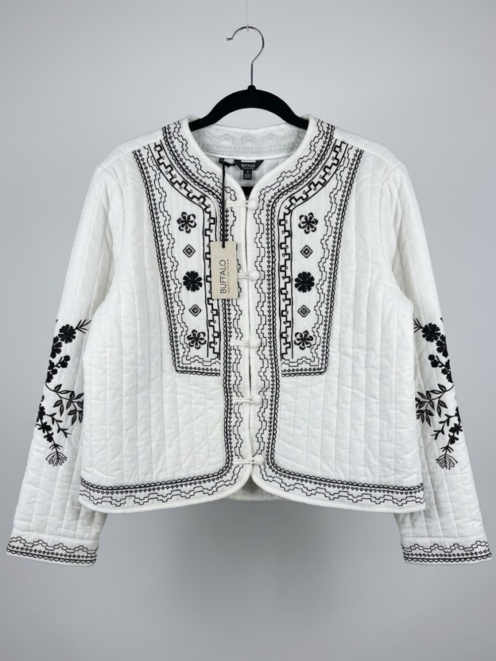 Buffalo Boho Quilted Embroidered Jacket Black & White Medium New with tags
